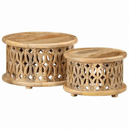 vidaXL コーヒーテーブル2点セット マンゴー無垢材家具 テーブル アクセントテーブル