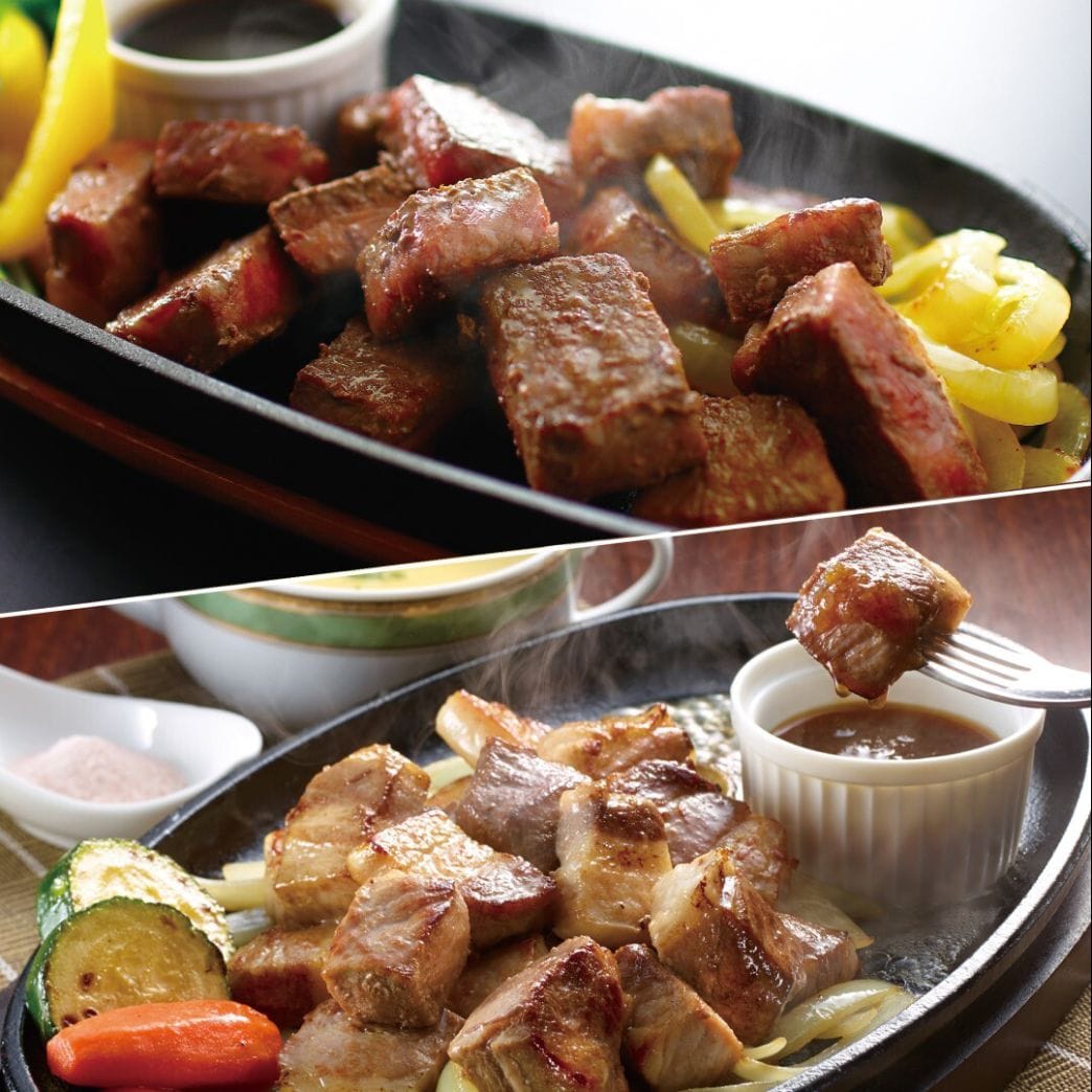 宮崎牛と九州産黒豚 角切りステーキセット 宮崎牛 もも肉、角切りステーキ ばら肉・かた肉