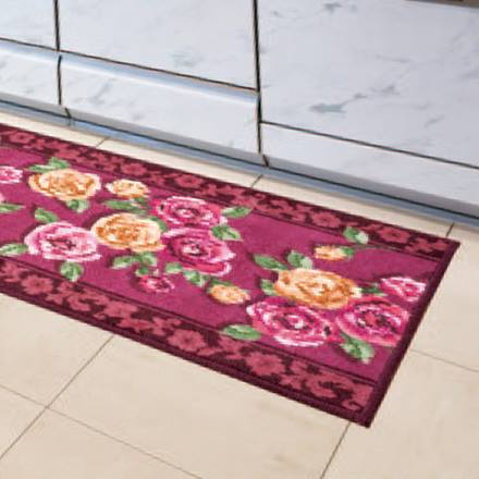 洗えるロングカービングキッチンマット 45×240cm　レッド