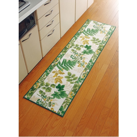 南洋柄ロングキッチンマット 50×180cm グリーン