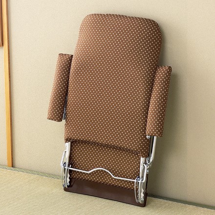 和風折りたたみ肘付き座椅子 ブラウン 日本製
