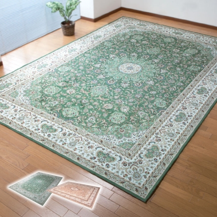 高級柄撥水加工カーペット 200×200cm グリーン