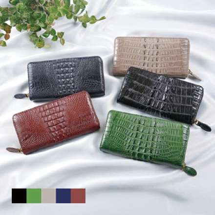 長財布 クロコダイルホーンバック ラウンド長財布 グレー