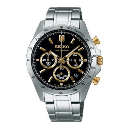 SEIKO セイコー クロノグラフ 国内モデル SBTR015 ブラック ブラック文字盤 ゴールドインデックス 40mm 10気圧防水 シンプル メンズ ムーブメント日本製 クォーツ ビジネス