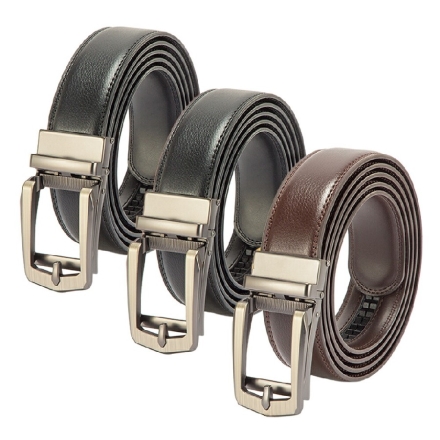 牛革 ラチェット式 ベルト ロング 3本組 メンズ 穴なし 無段階調整