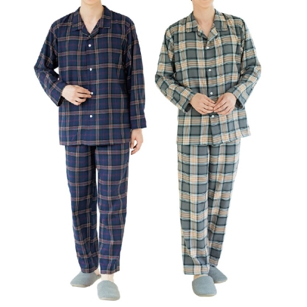チェック柄 パジャマ メンズ 2色組 綿混起毛 ネイビー・グレー M