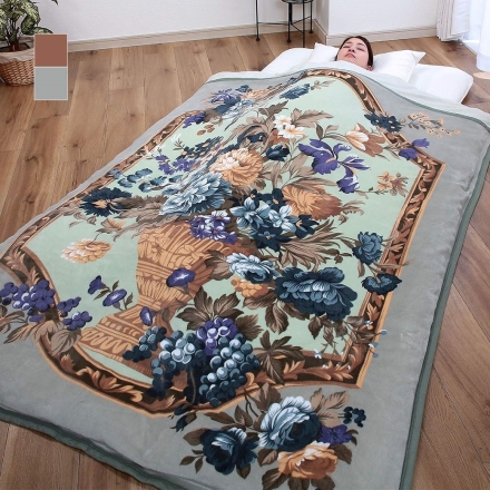 掛布団カバーになる衿付マイヤー毛布 ブラウン