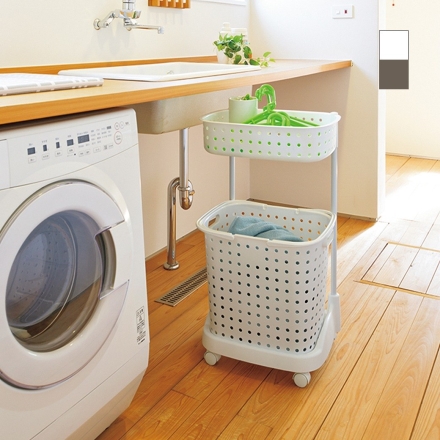 日本製 ランドリーバスケット 2段