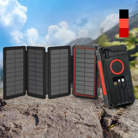 折り畳み式ソーラーモバイル充電器 40,000mAh 大容量 ケーブル内蔵 ソーラー充電 手回し モバイルバッテリー 防災 アウトドア