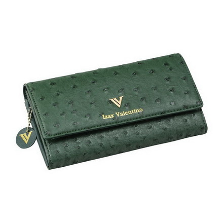〈アイザック・バレンチノ〉オースト型押しギャルソン長財布 オーストリッチ型押し 大容量 小銭入れ付 長財布　メンズ レディース オリーブ