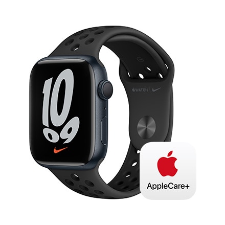 Apple Watch Nike Series 7（GPSモデル）- 45mmミッドナイトアルミニウムケースとアンスラサイト/ブラックNikeスポーツバンド - レギュラー with AppleCare+