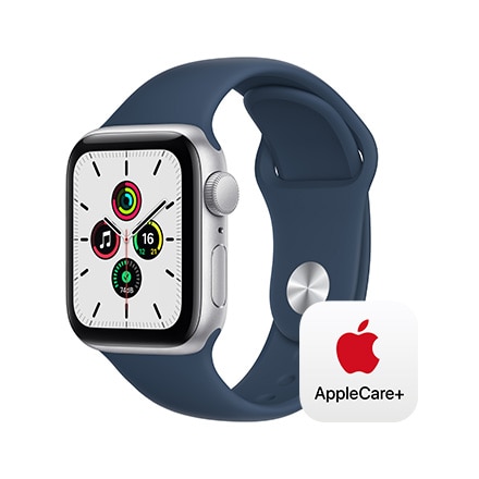 Apple Watch SE（GPSモデル）- 40mmシルバーアルミニウムケースとアビスブルースポーツバンド - レギュラー with AppleCare+