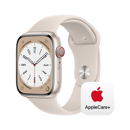 Apple Watch Series8（GPS+Cellularモデル）-  45mmスターライトアルミニウムケースとスターライトスポーツバンド-レギュラー withAppleCare+