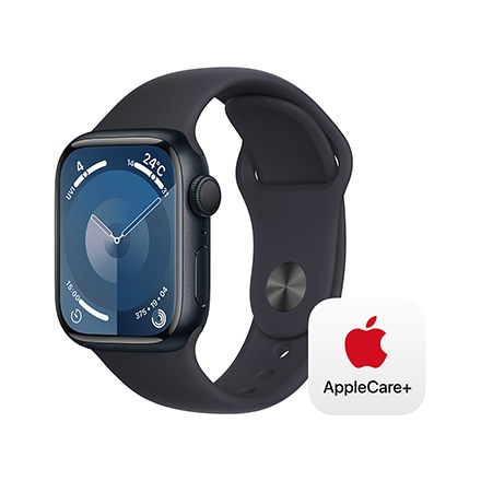 Apple Watch Series 9（GPSモデル）- 41mmミッドナイトアルミニウムケースとミッドナイトスポーツバンド - M/L with AppleCare+