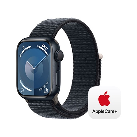 Apple Watch Series 9（GPSモデル）- 41mmミッドナイトアルミニウムケースとミッドナイトスポーツループ with AppleCare+