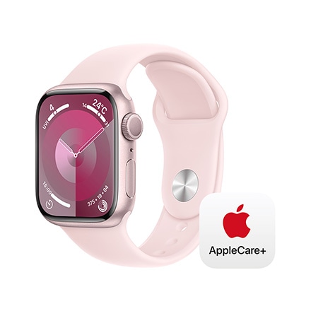 Apple Watch Series 9（GPSモデル）- 41mmピンクアルミニウムケースとライトピンクスポーツバンド - S/M with AppleCare+