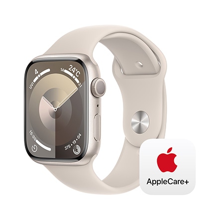 Apple Watch Series 9（GPSモデル）- 45mmスターライトアルミニウムケースとスターライトスポーツバンド - S/M with AppleCare+