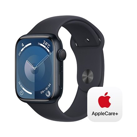 Apple Watch Series 9（GPSモデル）- 45mmミッドナイトアルミニウムケースとミッドナイトスポーツバンド - S/M with AppleCare+