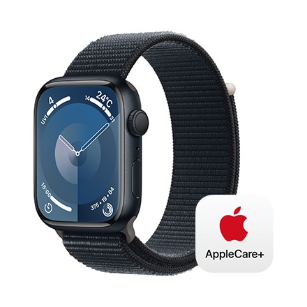 Apple Watch Series 9（GPSモデル）- 45mmミッドナイトアルミニウムケースとミッドナイトスポーツループ with AppleCare+