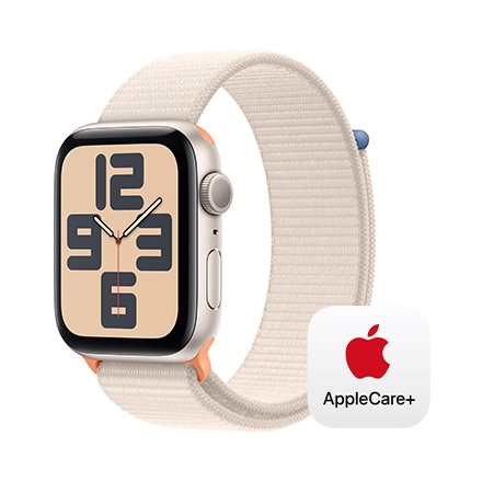 Apple Watch SE 第2世代 （GPSモデル）- 44mmスターライトアルミニウムケースとスターライトスポーツループ with AppleCare+