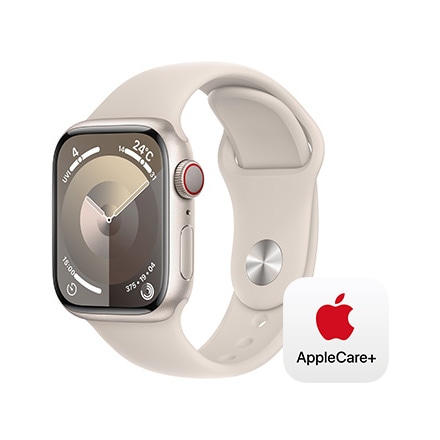 Apple Watch Series 9（GPS + Cellularモデル）- 41mmスターライトアルミニウムケースとスターライトスポーツバンド - S/M with AppleCare+