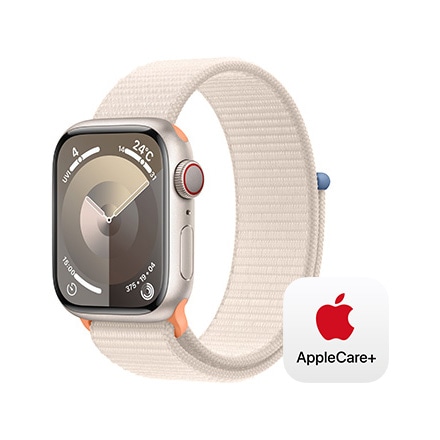 Apple Watch Series 9（GPS + Cellularモデル）- 41mmスターライトアルミニウムケースとスターライトスポーツループ with AppleCare+
