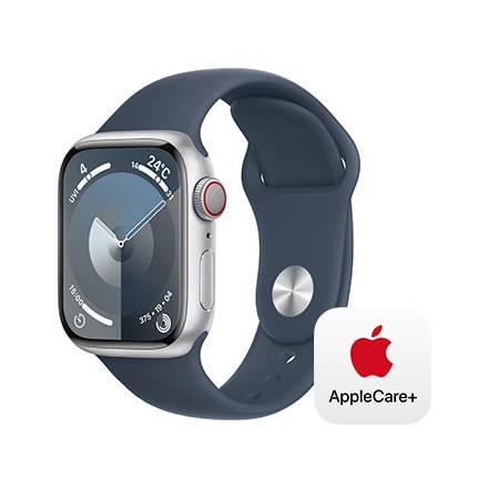 Apple Watch Series 9（GPS + Cellularモデル）- 41mmシルバーアルミニウムケースとストームブルースポーツバンド - S/M with AppleCare+