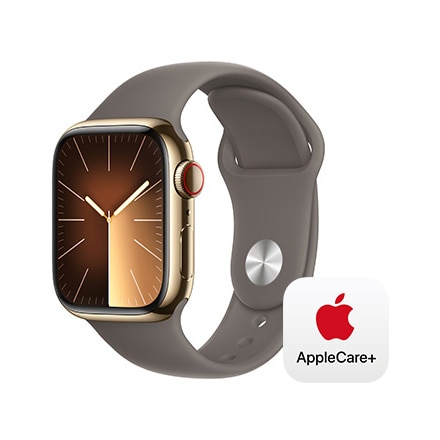 Apple Watch Series 9（GPS + Cellularモデル）- 41mmゴールドステンレススチールケースとクレイスポーツバンド -  M/L with AppleCare+
