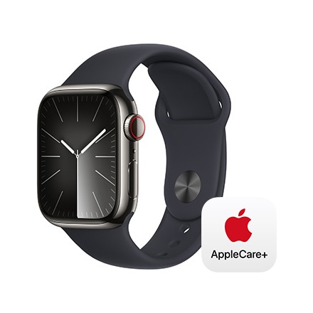Apple Watch Series 9（GPS + Cellularモデル）- 41mmグラファイトステンレススチールケースとミッドナイトスポーツバンド - M/L with AppleCare+
