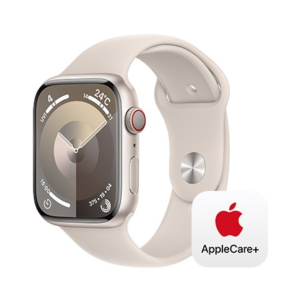Apple Watch Series 9（GPS + Cellularモデル）- 45mmスターライトアルミニウムケースとスターライトスポーツバンド - S/M with AppleCare+