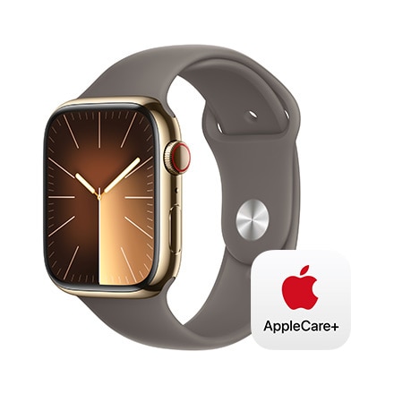 Apple Watch Series 9（GPS + Cellularモデル）- 45mmゴールドステンレススチールケースとクレイスポーツバンド - M/L with AppleCare+