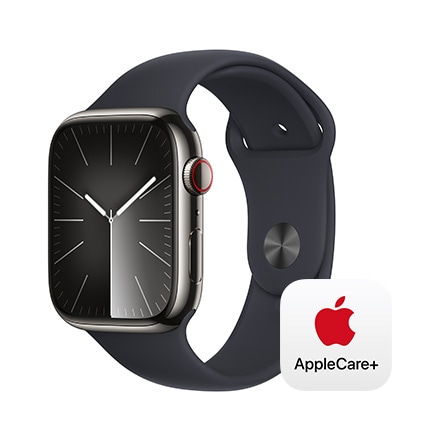 Apple Watch Series 9（GPS + Cellularモデル）- 45mmグラファイトステンレススチールケースとミッドナイトスポーツバンド - M/L with AppleCare+