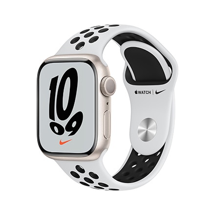 Apple Watch Nike Series 7（GPSモデル）- 41mmスターライトアルミニウムケースとピュアプラチナム/ブラックNikeスポーツバンド - レギュラー