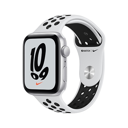 Apple Watch Nike SE（GPS モデル）- 44mmシルバーアルミニウムケースとピュアプラチナム/ブラックNikeスポーツバンド - レギュラー