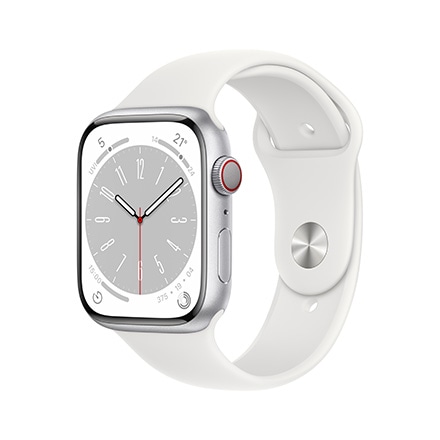 Apple Watch Series8（GPS+Cellularモデル）- 45mmシルバーアルミニウムケースとホワイトスポーツバンド