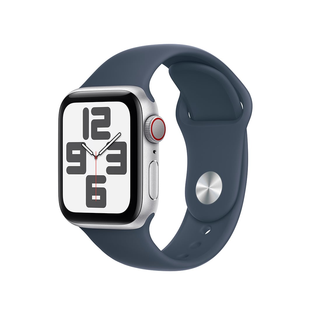 Apple Watch SE 第2世代 （GPS + Cellularモデル）- 40mmシルバーアルミニウムケースとストームブルースポーツバンド -  S/M