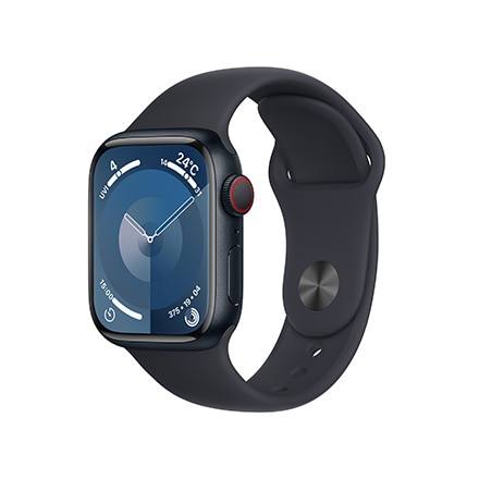 Apple Watch Series 9（GPS + Cellularモデル）- 41mmミッドナイトアルミニウムケースとミッドナイトスポーツバンド  - S/M