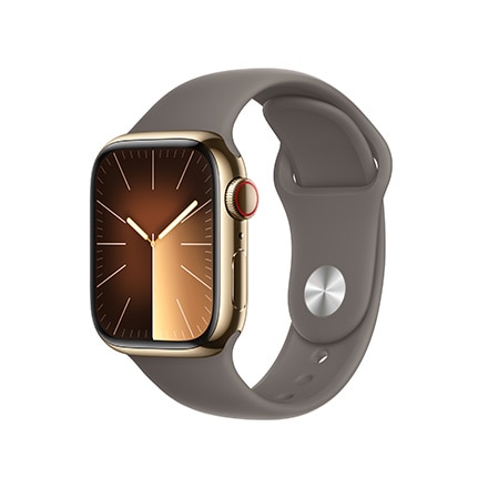 Apple Watch Series 9（GPS + Cellularモデル）- 41mmゴールドステンレススチールケースとクレイスポーツバンド -  S/M
