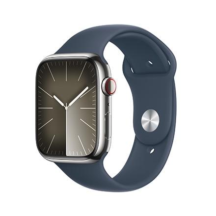 Apple Watch Series 9（GPS + Cellularモデル）- 45mmシルバーステンレススチールケースとストームブルースポーツバンド - S/M