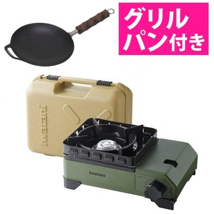 イワタニ カセットコンロ カセットフー タフまるジュニア CB-ODX-JR オリーブ & ラウンド グリルパン 20cm UG-1580 セット