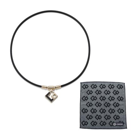 コラントッテ 磁気ネックレス TAOネックレス スリム AURA mini (アウラ ミニ) シャンパンゴールド×ブラックラメ DAAAI101 Mサイズ & ハンドタオル セット