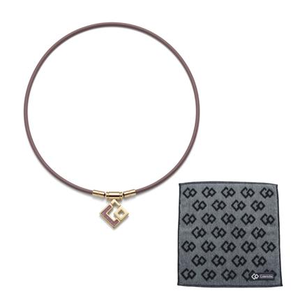 コラントッテ 磁気ネックレス TAOネックレス スリム AURA mini (アウラ ミニ) シャンパンゴールド×ラベンダーラメ DAAAI1113 Mサイズ & ハンドタオル セット