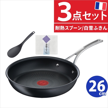 【フライパンセット】T-fal E52305 26cm エクスペリエンス+ ＆サンクラフト スプーン ＆白雪ふきん