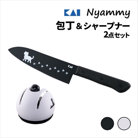 貝印 Nyammy (ニャミー) 三徳165mm(ブラック)＆ 包丁研ぎ(AB5801,AP5182)