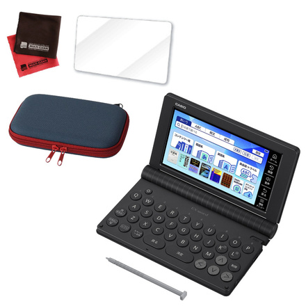 カシオ 電子辞書 EX-word 高校生英語・国語強化モデル XD-SA4900BK ブラック ＆ケース(ネイビー)＆保護フィルム＆クロス付き 4点セット