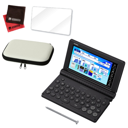カシオ電子辞書 EX-word 高校生 英語・国語強化モデル XD-SA4910BK ブラック ＆ケース(オフホワイト)＆保護フィルム＆クロス付き 4点セット