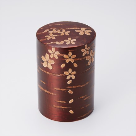 総皮茶筒 大 桜 〔約直径8×高さ12cm、約120g〕