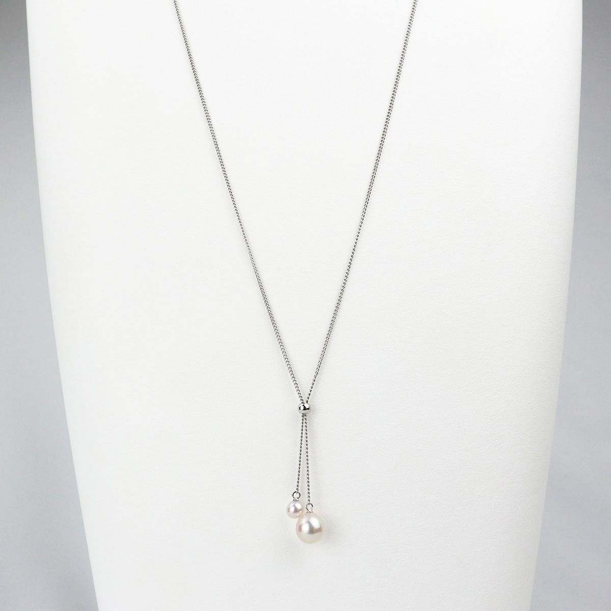 アコヤ真珠 2粒 5.0-9.0mm ロング チェーン ネックレス 〔チェーン：80cm＋5cmアジャスター〕 アクセサリー パール