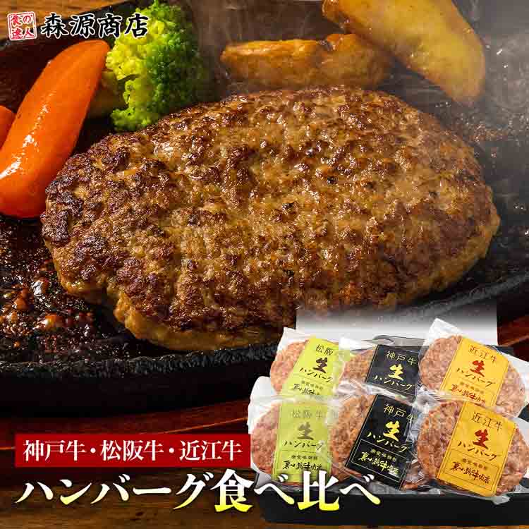 三大銘柄牛 神戸牛 松阪牛 近江牛 生ハンバーグ ステーキ 食べ比べセット 6食セット