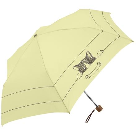 ブラックコーティング 晴雨兼用 50cm テキスタイル 折りたたみ傘 かくれんぼCAT/イエロー